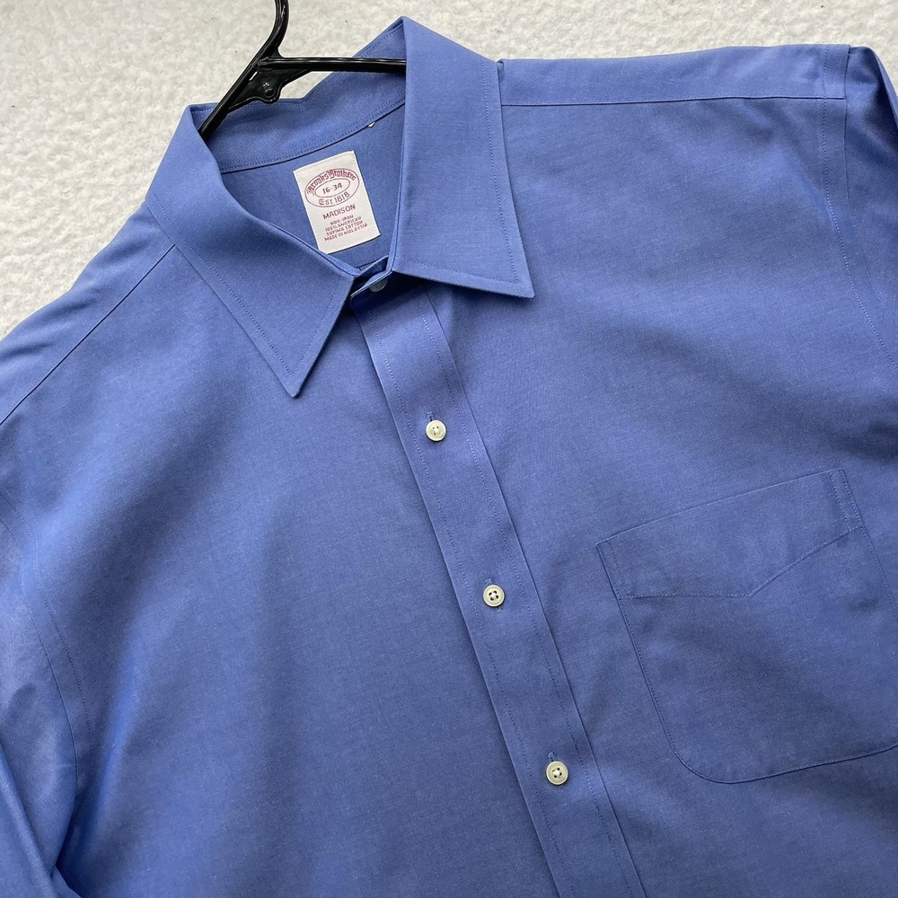 Brooks Brothers Dress Shirt Mens 16 34 Classic Blue Madison Fit Non Iron Supima